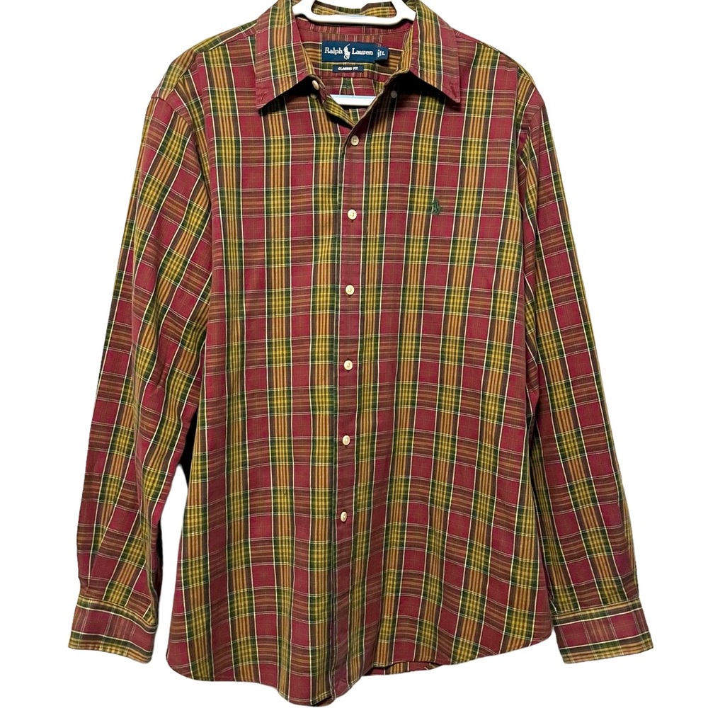 90s POLO RALPH LAUREN VINTAGE PLAID BUTTON DOWN COLLARED SHIRT PONY LOGO STRIPED